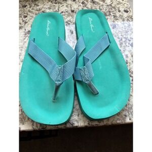 Eddie Bauer flip-flops nine women 11 seafoam green with blue strap NEW See Pics
